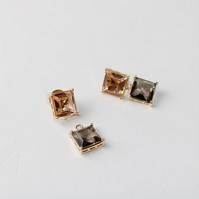 Brinco Folheado com Zircônia Quadrada Âmbar