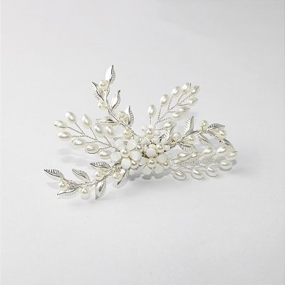 Prendedor Metal Pinça Arranjo Pérola Prateado