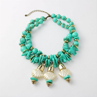 Colar Metal Curto Âmbar e Coral