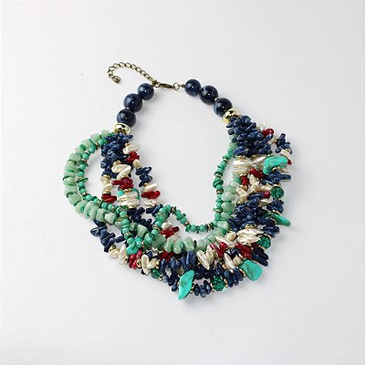 Colar Metal Curto Marinho Colorido