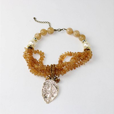 Colar Metal Curto Verde e Coral