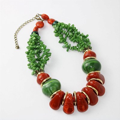 Colar Metal Curto Turquesa e Verde