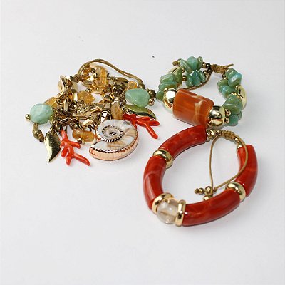 Pulseira Metal Kit com 3 Dourado/Colorido