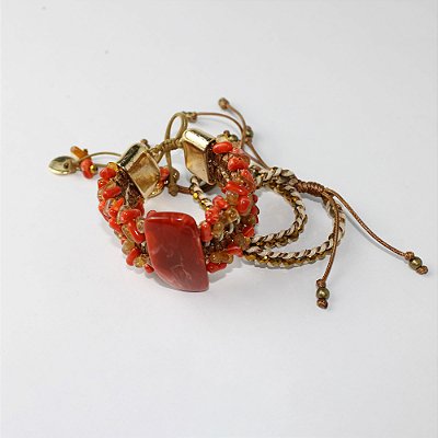 Pulseira Metal Kit com 3 Âmbar/Coral