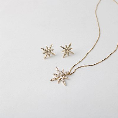 Conjunto Colar e Brincos Estrela Cravejado