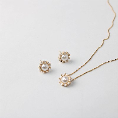 Conjunto Colar e Brincos Redondo Liso em Metal