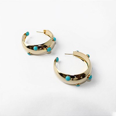Brinco Argola de Metal Dourado com Aplicações Redondas