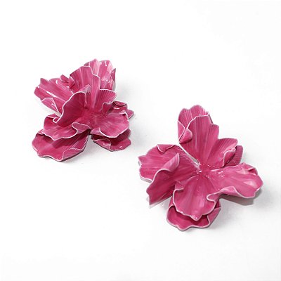 Brinco Metal Maxi Flor Escultural Esmaltada 3D