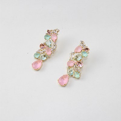 Brinco de Metal com Zircônias e Pedras Coloridas