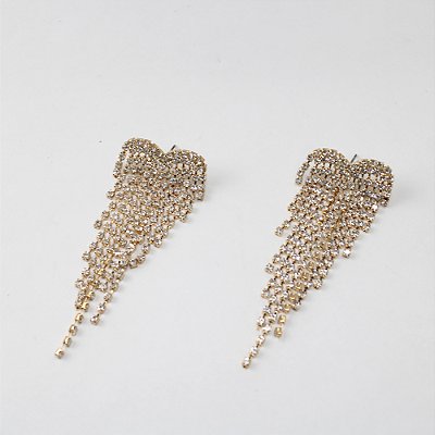 Brinco de Metal com Franja de Strass Cristal