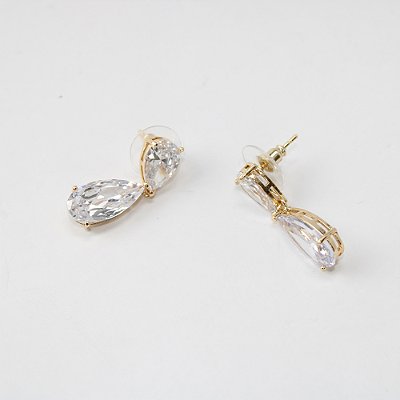 Brinco de Metal com Zircônia Gota Dupla Cristal