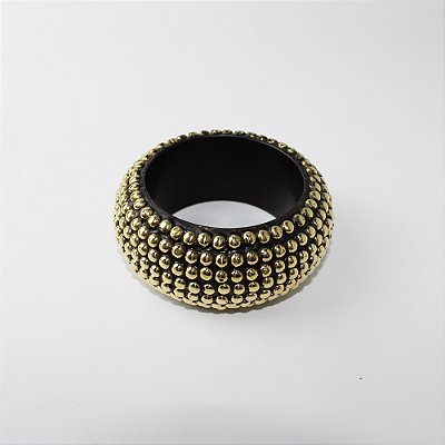 Pulseira Bracelete em Madeira com Aplicações de Esferas Metálicas