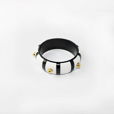Pulseira Bracelete em Resina Listrada com Aplicações