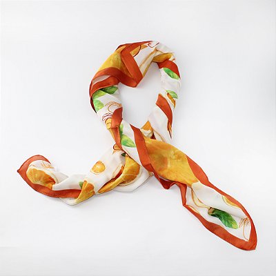 Echarpe em Poliéster Estampa Tropical de Laranja