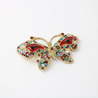 Broche de Metal Borboleta com Cristais Coloridos