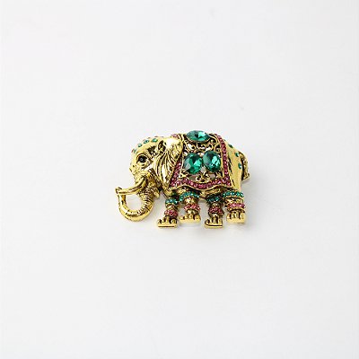 Broche de Metal Elefante com Cristais e Pedraria