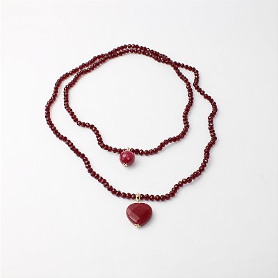 Colar de Cristal Duas Voltas com Pingente de Coração