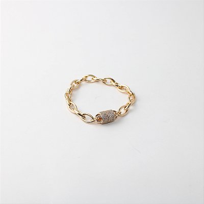 Pulseira de Metal com Elos e Detalhe Central em Zircônias