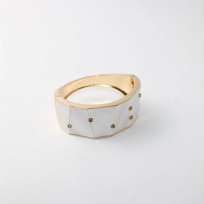 Bracelete de Metal Largo com Madrepérola e Zircônias Verdes