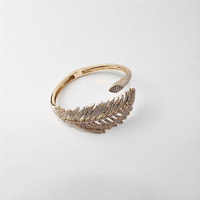 Bracelete de Metal Folha com Cristais Cravejados