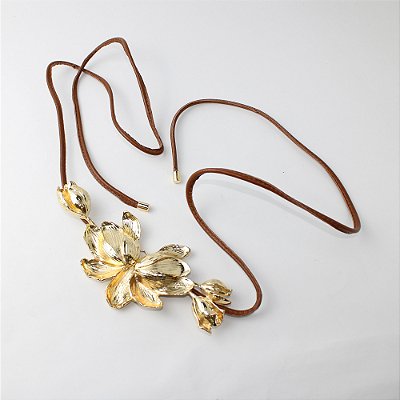 Cinto Cordão Feminino com Flor de Metal Dourada