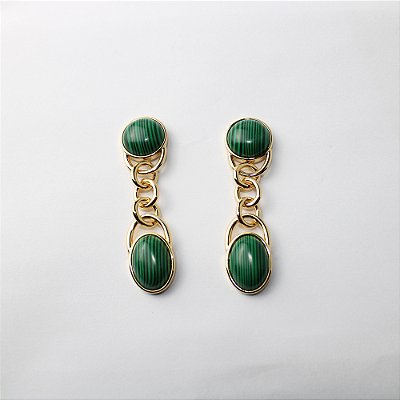 Brinco de Metal Dourado Articulado com Pedras Verdes