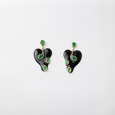 Brinco Metal Esmaltado Preto e Verde