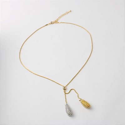 Colar Metal Gota Prata e Dourado