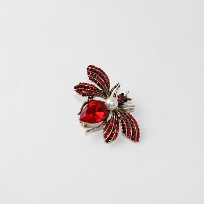 Broche de Metal Abelha com Pérola, Strass e Pedra Facetada