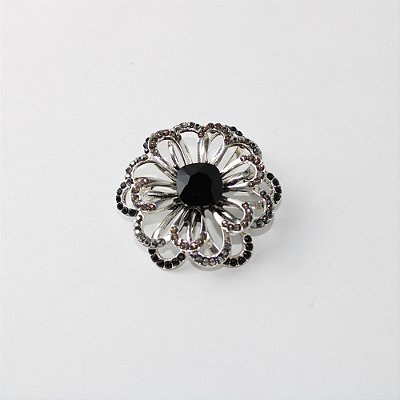 Broche de Metal Flor com Strass e Pedra Central