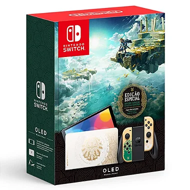 Console Nintendo Switch OLED Edição Especial The Legend of Zelda Tears of the Kingdom Vitrine Destravado