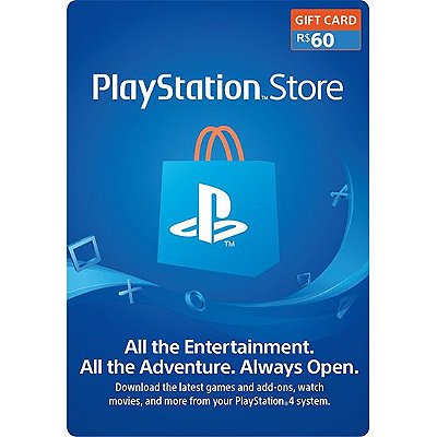 Cartão PSN R$ 60 Reais Playstation Store Brasil