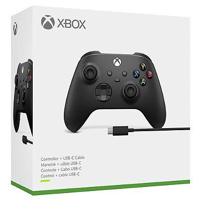 Controle Xbox Series Carbon Black + Cabo USB C Sem Fio- Series X/S, One