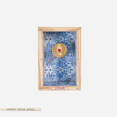 Quadro Caixa Pinus Retangular - Mão Coração Metal