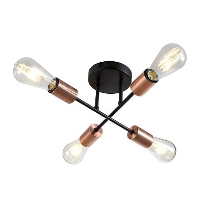 Plafon Industrial Kiev 14x32x21cm Preto Cobre para 4 Lampadas E27