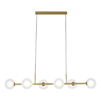 Pendente Jabuticaba Orbit 105x26x16cm Dourado com 6 Vidros Leitosos para 6x Lampadas G9