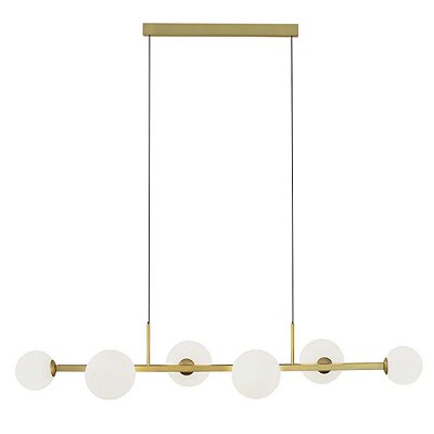 Pendente Jabuticaba Orbit 105x26x16cm Dourado com 6 Vidros Leitosos para 6x Lampadas G9