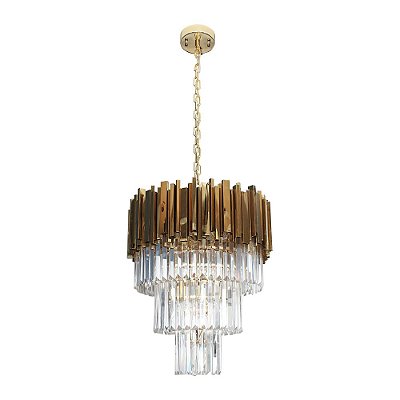 Lustre Redondo Cristal Ø54x65cm Dourado para 8x Lampadas E-14