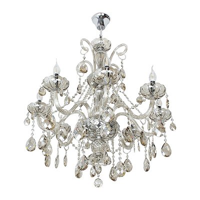 Lustre Classico Vela Cristal 80x70cm Champanhe para 8x Lampadas E-14