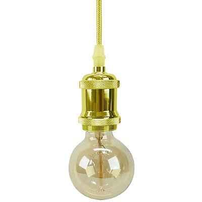 Pendente Socket 150cm Dourado Brilhante para 1 Lampada E27