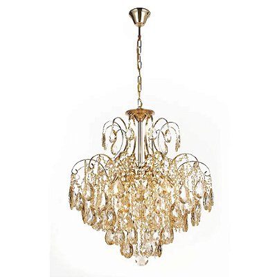 Lustre Dourado Cristal Ambar com 40x55cm para 4 Lampadas E14