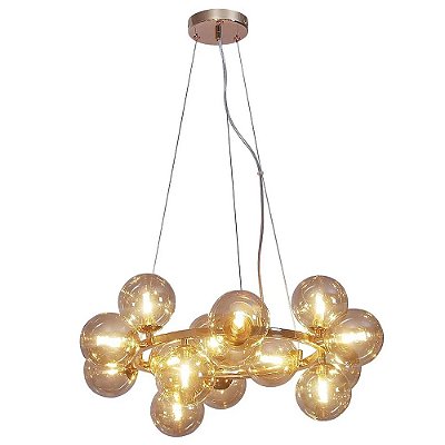 Pendente JO004 56x24cm French Gold Conhaque Halo para 15 Lampadas G9