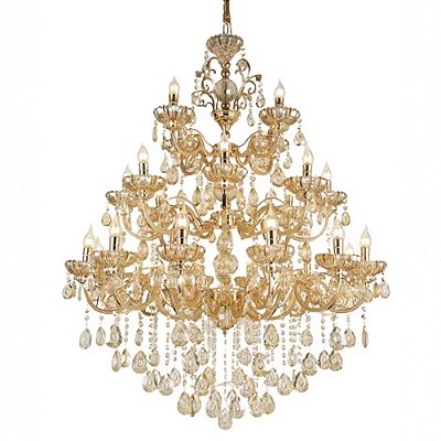 Lustre Classico Vela Cristal 95x150cm Dourado Red para 24 Lampadas E14