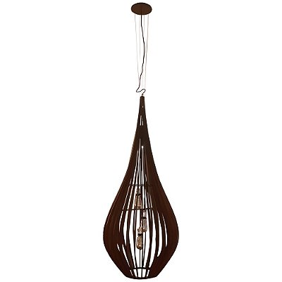 Pendente Madeira Gota 153cm MDF para 3 Lampadas E27