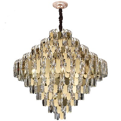 Lustre Redondo Ø80x73cm Cristal e Dourado para 21 Lampadas E14