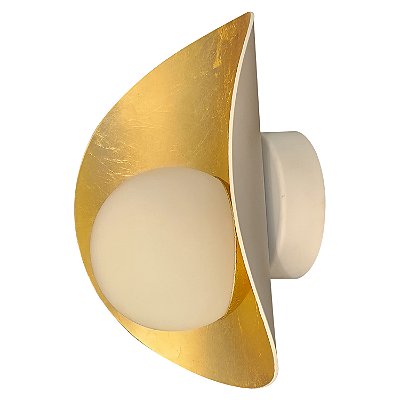 Arandela Perla Branco Folha de Ouro Globo Leitoso 25x17x13cm para 1 Lampada G9