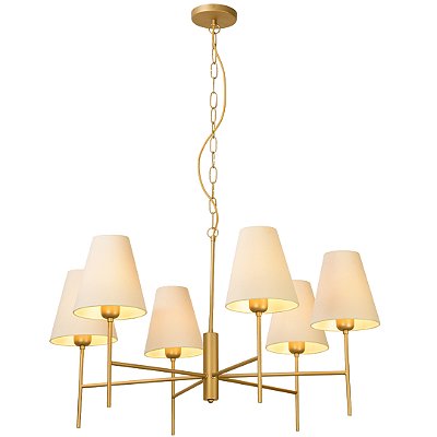 Pendente Thomas Dourado com Cupula Branca 85x150cm para 6 Lampadas E27