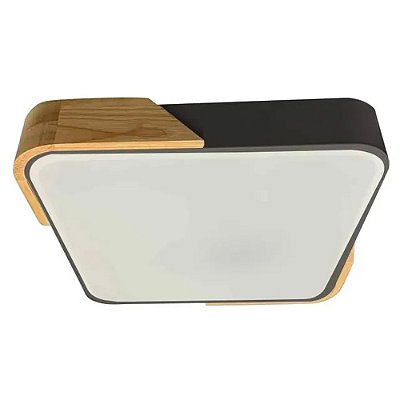 Plafon Quadrado LY8169 Wood Preto 30x30cm com Led Integrado 30w Multi Temperatura Bivolt