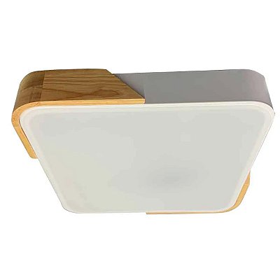 Plafon Quadrado LY8169 Wood Branco 30x30cm com Led Integrado 30w Multi Temperatura Bivolt