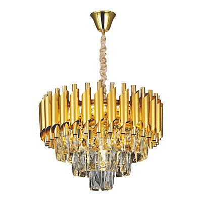 Pendente Redondo Cristal Ø40x29cm Dourado para 5 Lampadas E14 Bivolt